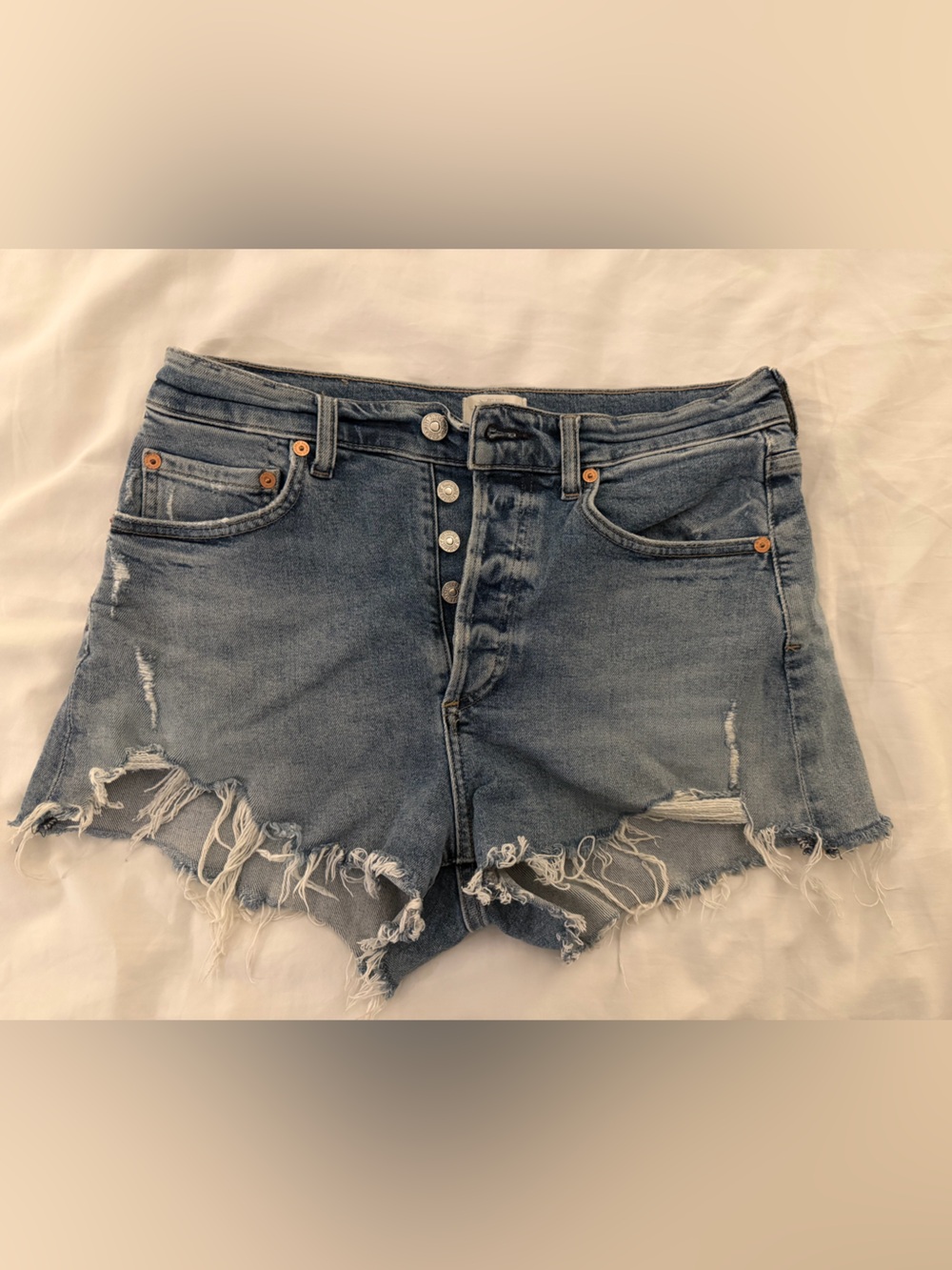 Citizens Of Humanity Light Blue Distressed Button-Fly Denim Shorts